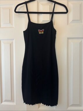 wild fable Black Slip Dress with Colorful Butterfly Patch